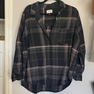 Black and Pink Plaid Button-Up Shirt